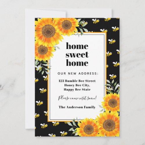 Sunflowers bees new home moving announcement