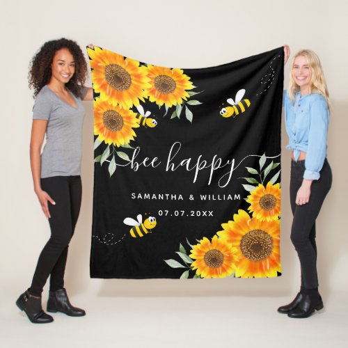 Sunflowers bees rustic black wedding couple fleece blanket