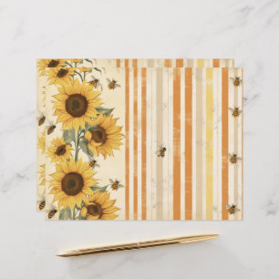 Sunflowers Bees Vintage Scrapbook Journal Paper