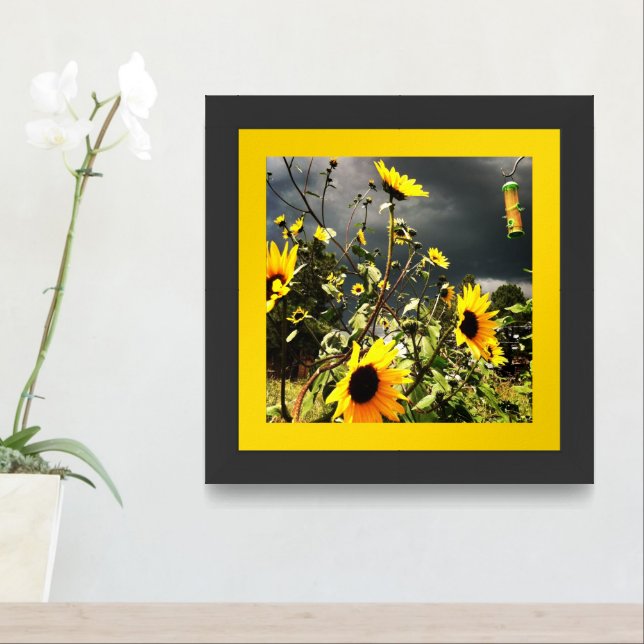 Sunflowers Before Dramatic Storm Clouds Photograph Framed Art (Entryway)