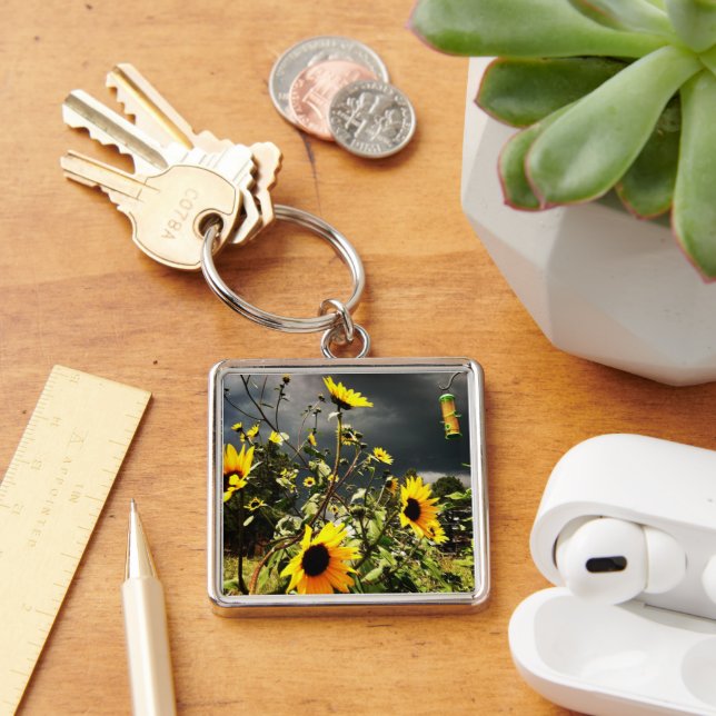 Sunflowers Before The Storm Clouds Photograph Keychain (Desk)