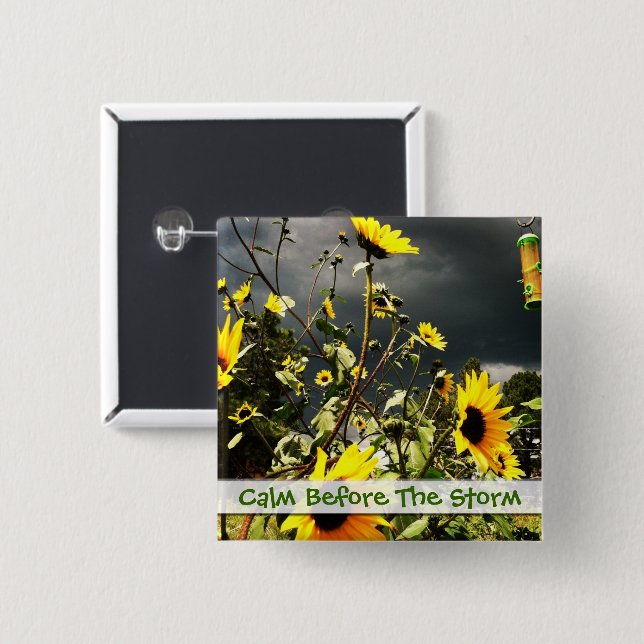 Sunflowers Before The Storm Clouds Photograph Pinback Button (Front & Back)