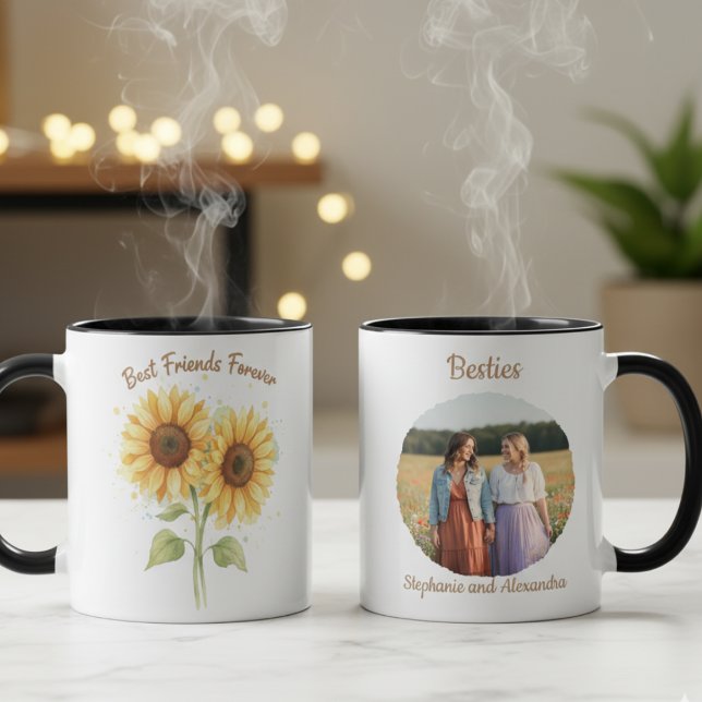 Sunflowers Best Friends Forever Photo Keepsake Mug (Best Friend Sunflower Photo Coffee mug)