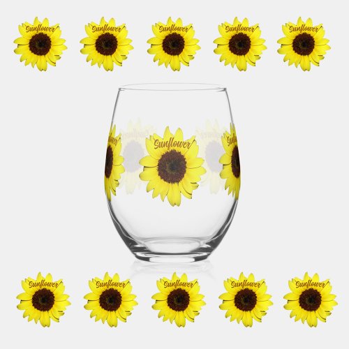 Sunflowers Big Bright Photographic Botanical Stemless Wine Glass