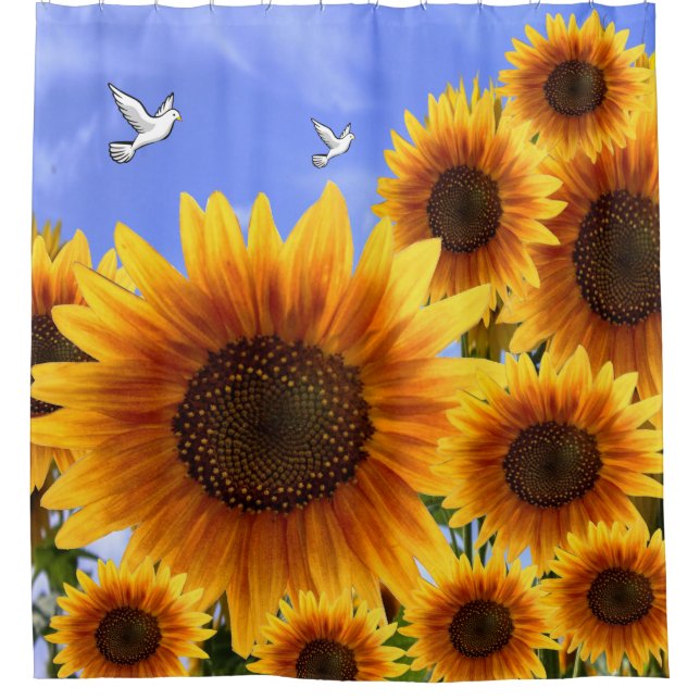 sunflowers birds shower curtain (Front)
