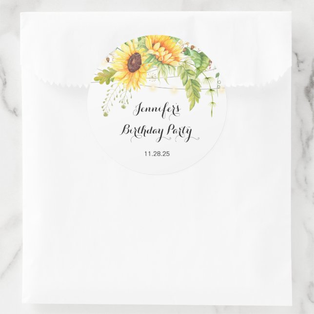 Sunflowers Birthday Classic Round Sticker (Bag)