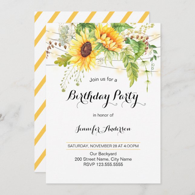 Sunflowers Birthday Invitation (Front/Back)