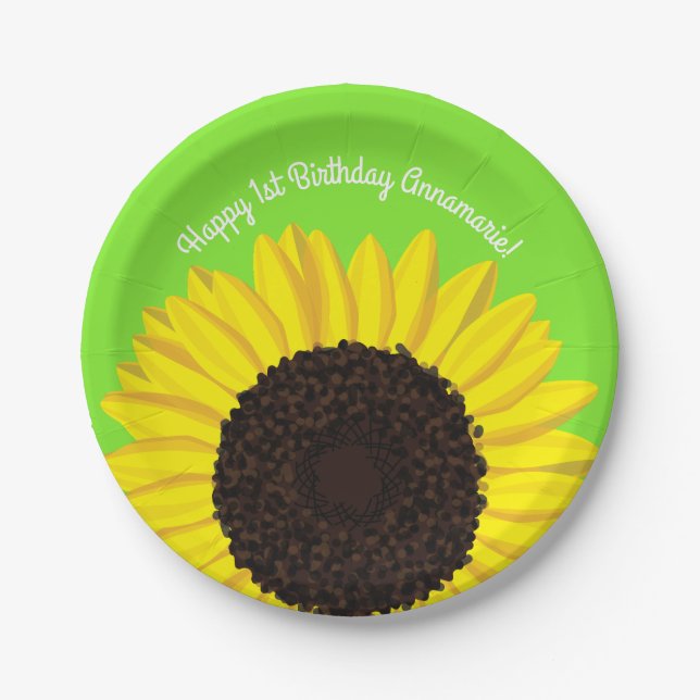 Sunflowers Birthday Party Paper Plates (Front)