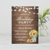 Sunflowers Birthday Party Rustic String Lights Invitation (Standing Front)