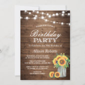 Sunflowers Birthday Party Rustic String Lights Invitation (Front)