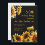 Sunflowers Black 60th Birthday Invitation<br><div class="desc">Beautiful rustic yellow sunflowers on black 60th birthday party invitation.. Contact me for assistance with your customizations or to request additional matching or coordinating Zazzle products for your celebration.</div>