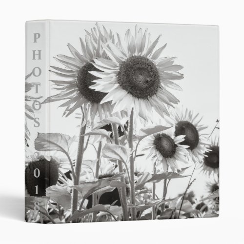 Sunflowers Black and White Fine Art Photo Album 3 Ring Binder
