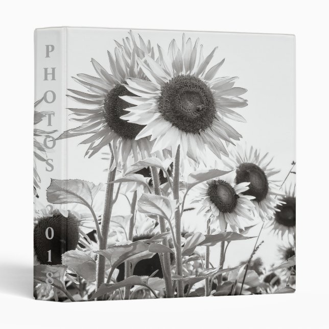 Sunflowers Black and White Fine Art Photo Album 3 Ring Binder (Front/Spine)