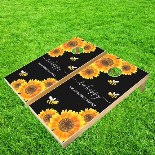 Sunflowers black cute bumble bees cornhole set