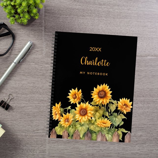 Sunflowers black floral rustic notebook (Creator Uploaded)