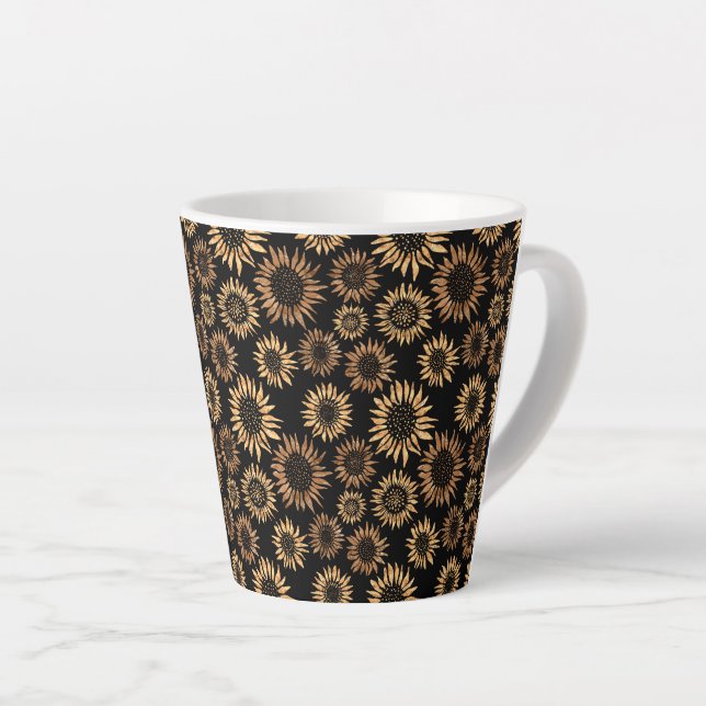 Sunflowers black gold elegant  latte mug (Right Angle)
