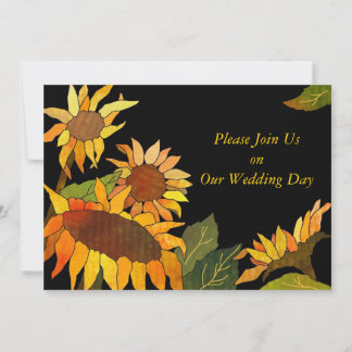 Sunflowers Black & Gold Wedding Invitations
