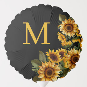 Sunflowers Black Rustic Elegant Monogram Balloon