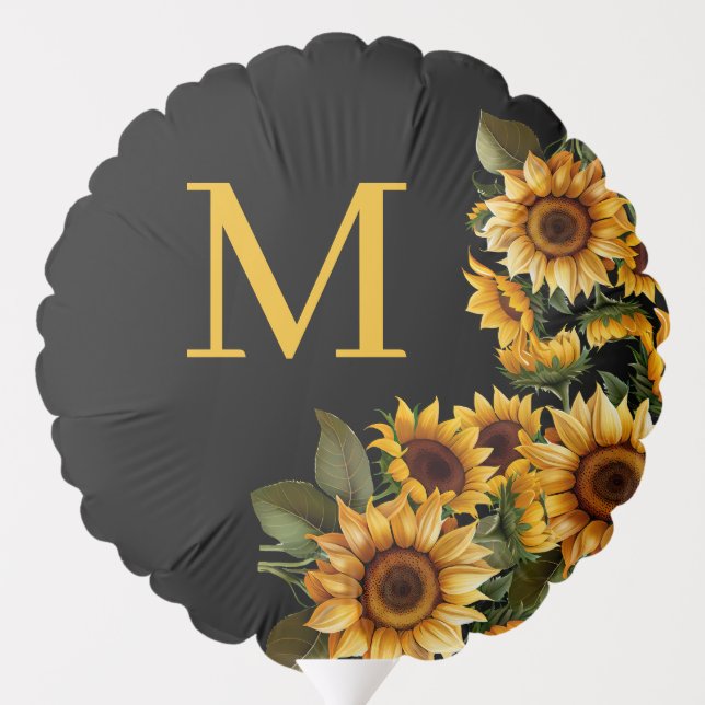 Sunflowers Black Rustic Elegant Monogram Balloon (Back)