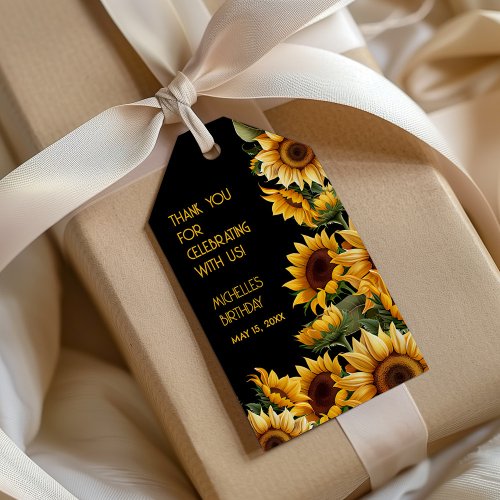 Sunflowers Black Rustic Elegant Name Birthday Gift Tags