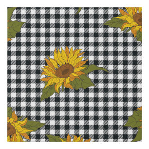 Sunflowers, black white buffalo check, floral. faux canvas print