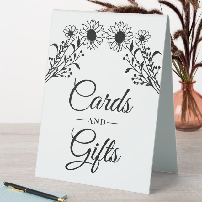 Sunflowers Black White Floral Cards Gifts Wedding  Table Tent (In SItu (Table))