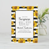 Sunflowers Black White Stripes 100th Birthday  Invitation (Standing Front)