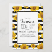 Sunflowers Black White Stripes 100th Birthday  Invitation (Front)