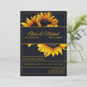Sunflowers Bloom | Navy and Gold Modern Wedding Invitation (Standing Front)