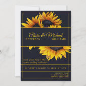 Sunflowers Bloom | Navy and Gold Modern Wedding Invitation (Front)