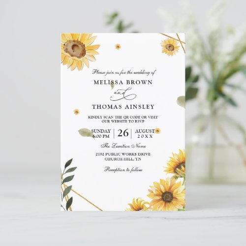 Sunflowers Bloom Rustic Budget Qr Code Wedding Invitation