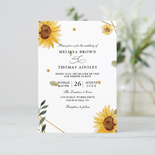 Sunflowers Bloom Rustic Budget Qr Code Wedding Invitation