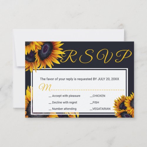 Sunflowers Bloom  Summer Wedding Meal Options RSVP Card