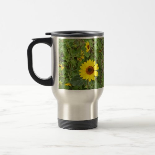 Sunflowers Blowing In The Wind Travel Mug