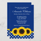 Sunflowers Blue and White Polka Dot Bridal Shower Invitation (Front/Back)