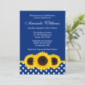 Sunflowers Blue and White Polka Dot Bridal Shower Invitation (Standing Front)