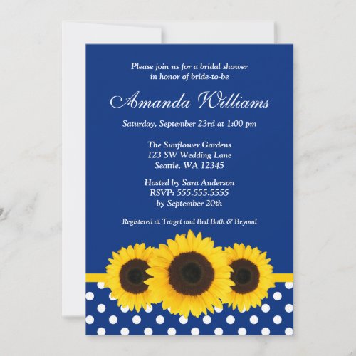Sunflowers Blue and White Polka Dot Bridal Shower Personalized Invites