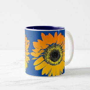Sunflowers Blue Background Two-Tone Coffee Mug