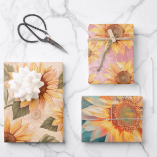 Sunflowers blue background wrapping paper sheets
