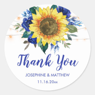 Sunflowers Blue Floral String Lights Thank You Classic Round Sticker