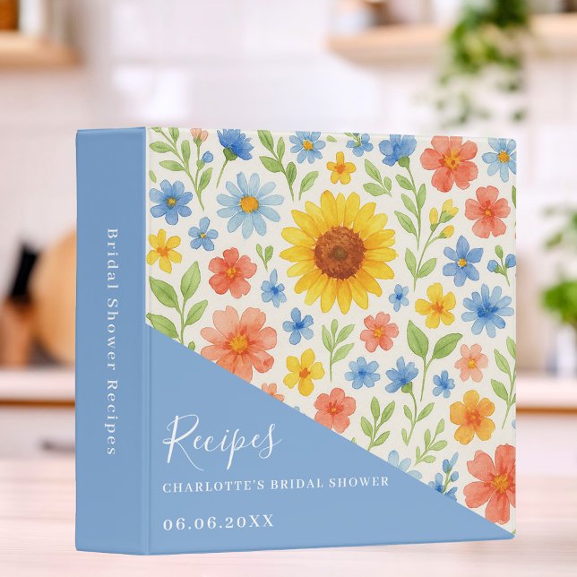 Sunflowers blue florals Bridal Shower recipe 3 Ring Binder (Creator Uploaded)
