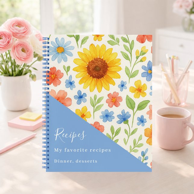 Sunflowers blue florals recipe notebook (Creator Uploaded)