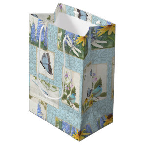 Sunflowers Blue Flowers Dragonfly Butterfly Garden Medium Gift Bag