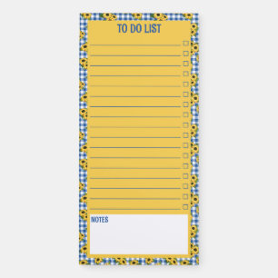 Sunflowers Blue Gingham Checkbox List & Notes Magnetic Notepad