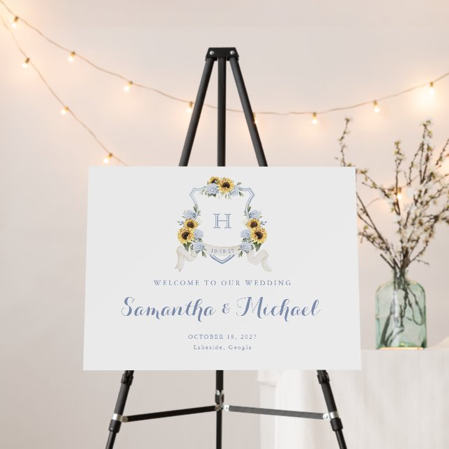 Sunflowers Blue Hydrangea Crest Welcome Foam Board (In Situ (Stand))