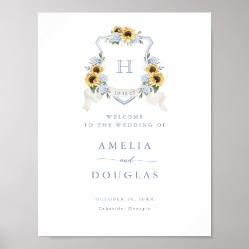 Sunflowers Blue Hydrangea Crest Welcome Sign