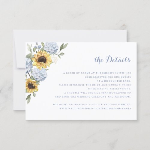 Sunflowers Blue Hydrangea Greenery Wedding Details Invitation