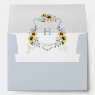 Sunflowers Blue Hydrangea Wedding Crest Envelope