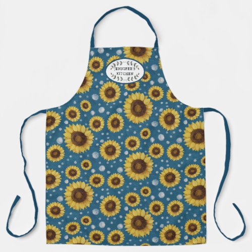 Sunflowers Blue Rustic Farm House Kitchen Name Apron