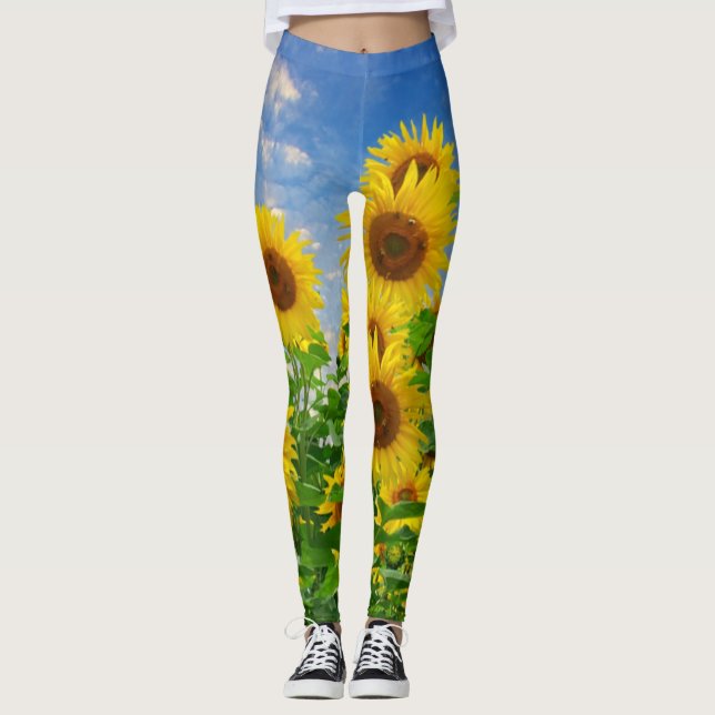 Sunflowers & Blue Skies Summer Field Leggings (Front)